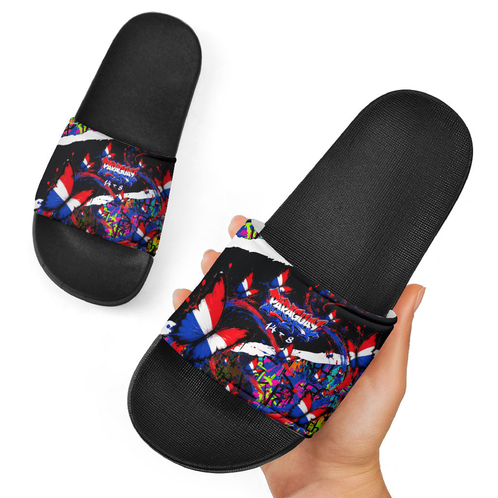 Paraguay Flag Day Slide Sandals Colorful Graffiti Map Butterflies