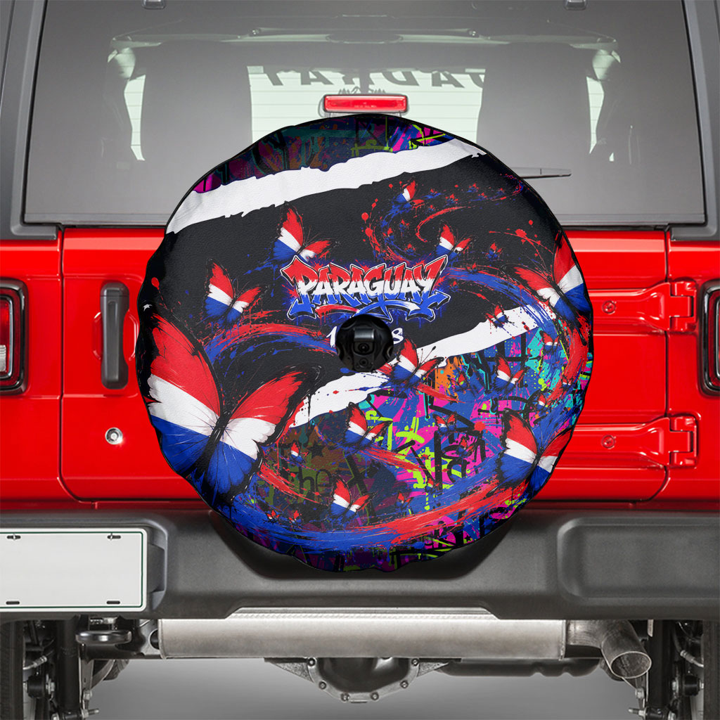 Paraguay Flag Day Spare Tire Cover Colorful Graffiti Map Butterflies