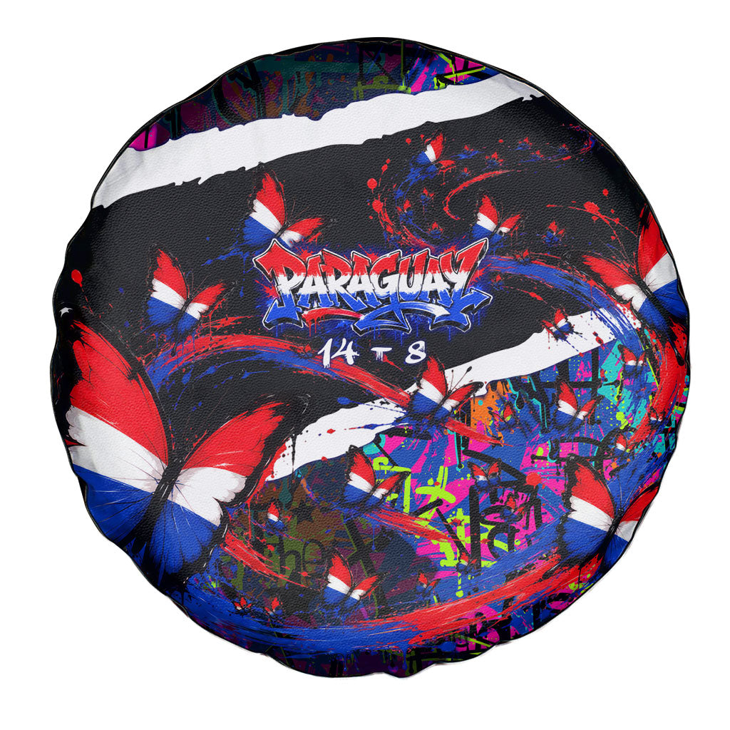 Paraguay Flag Day Spare Tire Cover Colorful Graffiti Map Butterflies