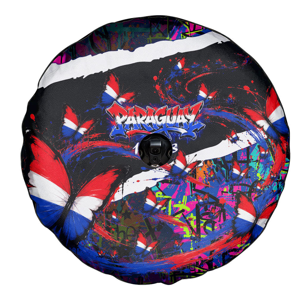 Paraguay Flag Day Spare Tire Cover Colorful Graffiti Map Butterflies
