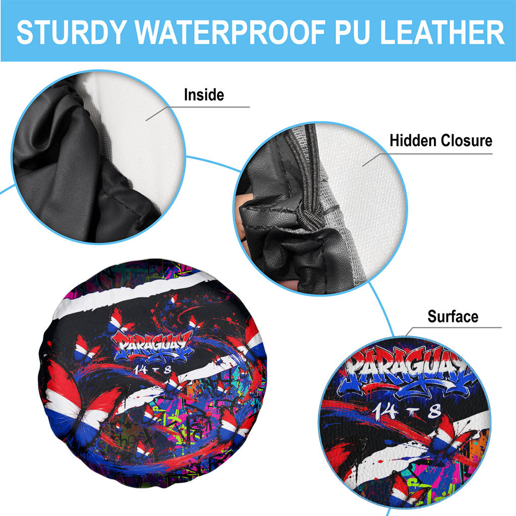 Paraguay Flag Day Spare Tire Cover Colorful Graffiti Map Butterflies