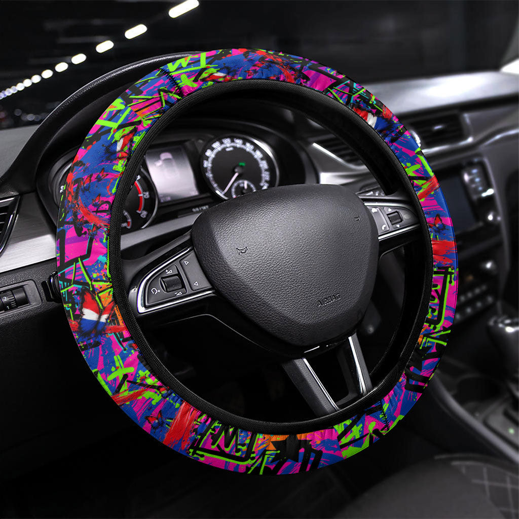 Paraguay Flag Day Steering Wheel Cover Colorful Graffiti Map Butterflies