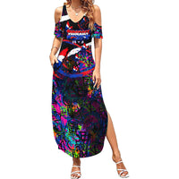 Paraguay Flag Day Summer Maxi Dress Colorful Graffiti Map Butterflies