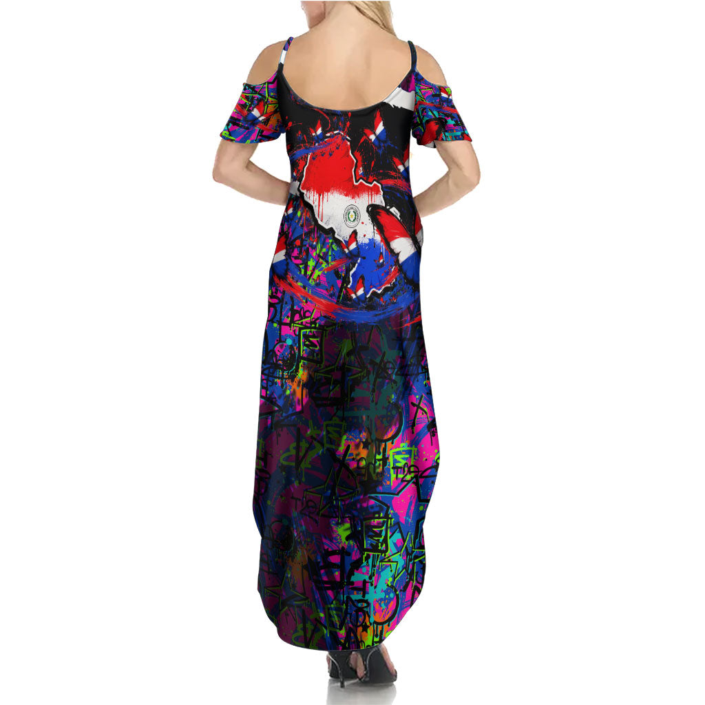 Paraguay Flag Day Summer Maxi Dress Colorful Graffiti Map Butterflies