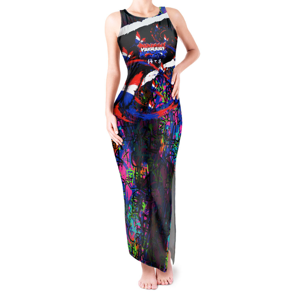 Paraguay Flag Day Tank Maxi Dress Colorful Graffiti Map Butterflies