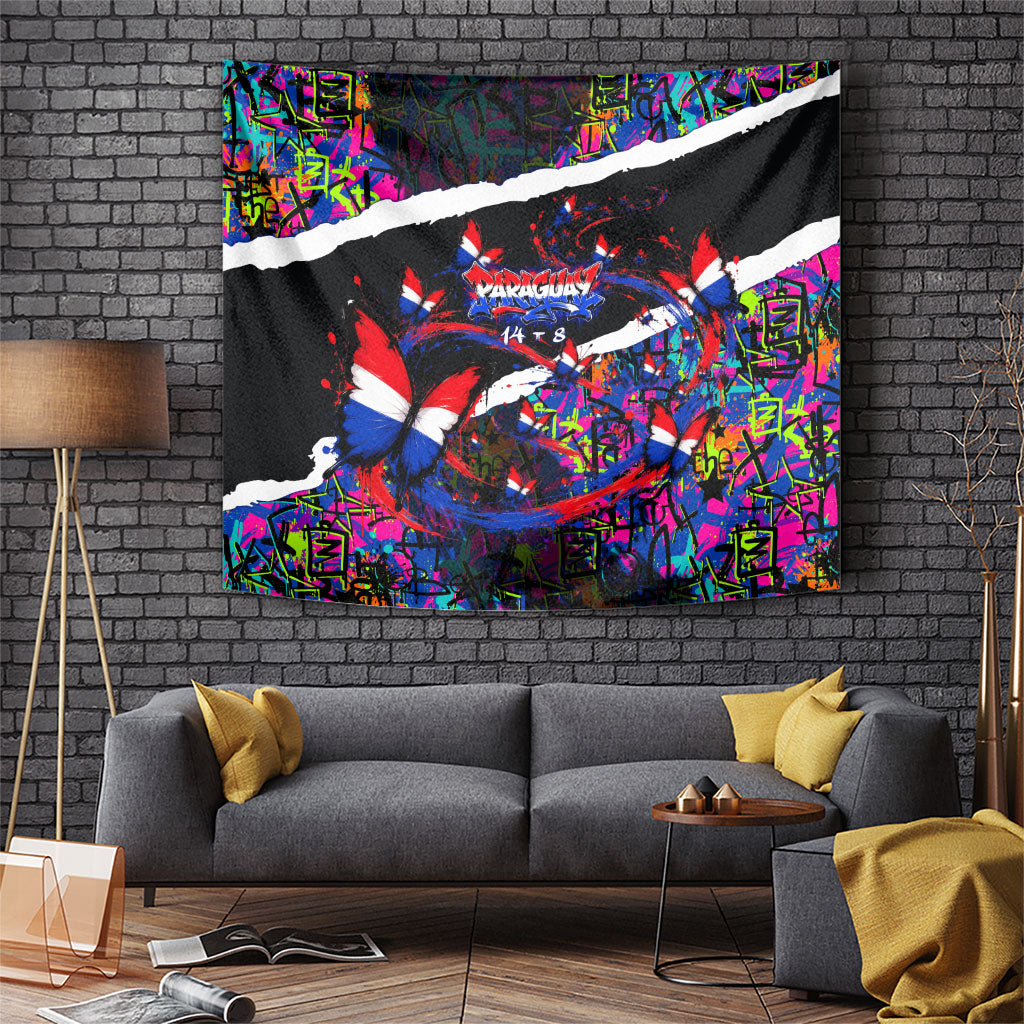 Paraguay Flag Day Tapestry Colorful Graffiti Map Butterflies