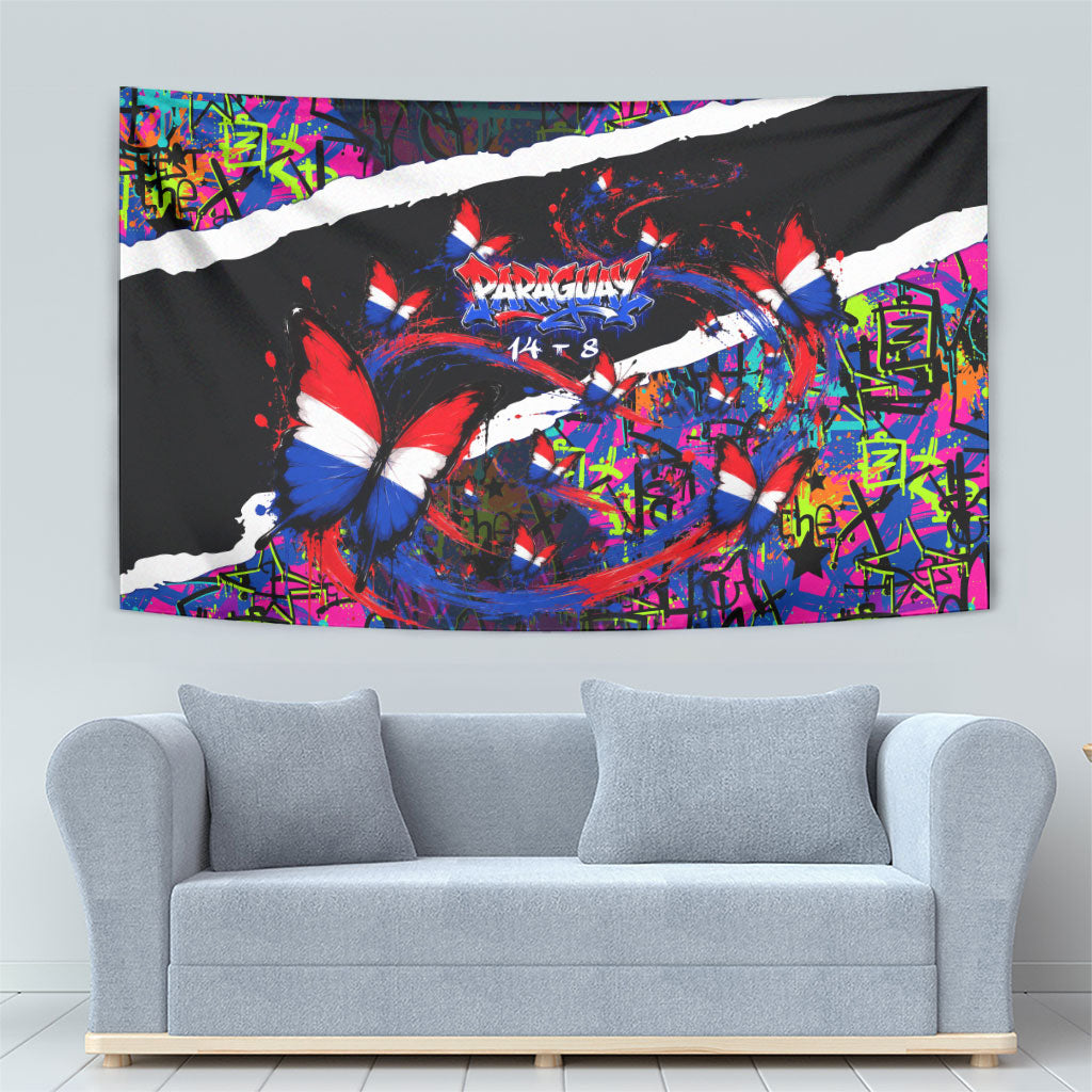 Paraguay Flag Day Tapestry Colorful Graffiti Map Butterflies