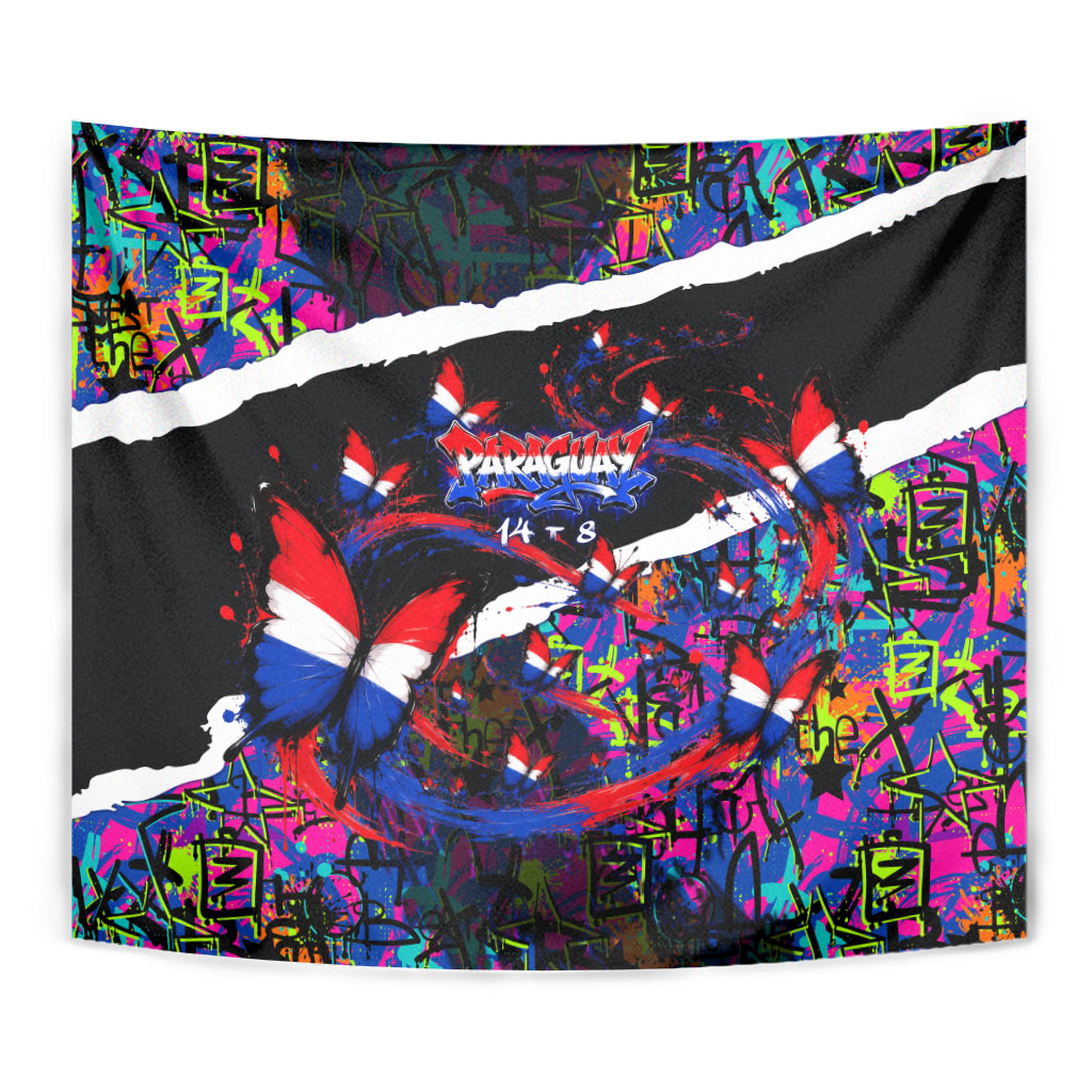 Paraguay Flag Day Tapestry Colorful Graffiti Map Butterflies