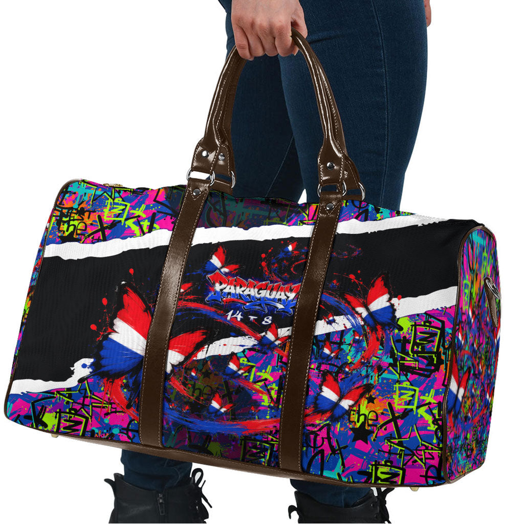 Paraguay Flag Day Travel Bag Colorful Graffiti Map Butterflies