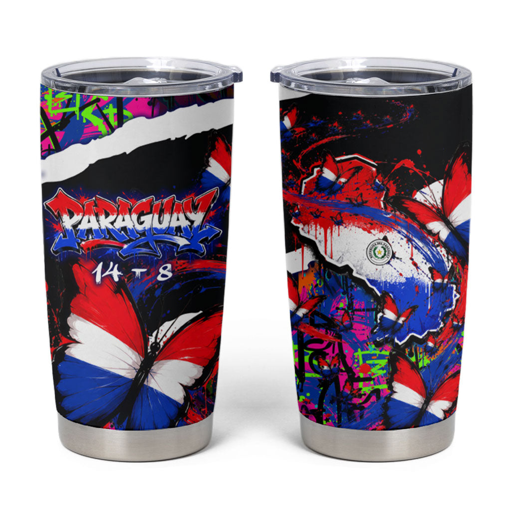 Paraguay Flag Day Tumbler Cup Colorful Graffiti Map Butterflies