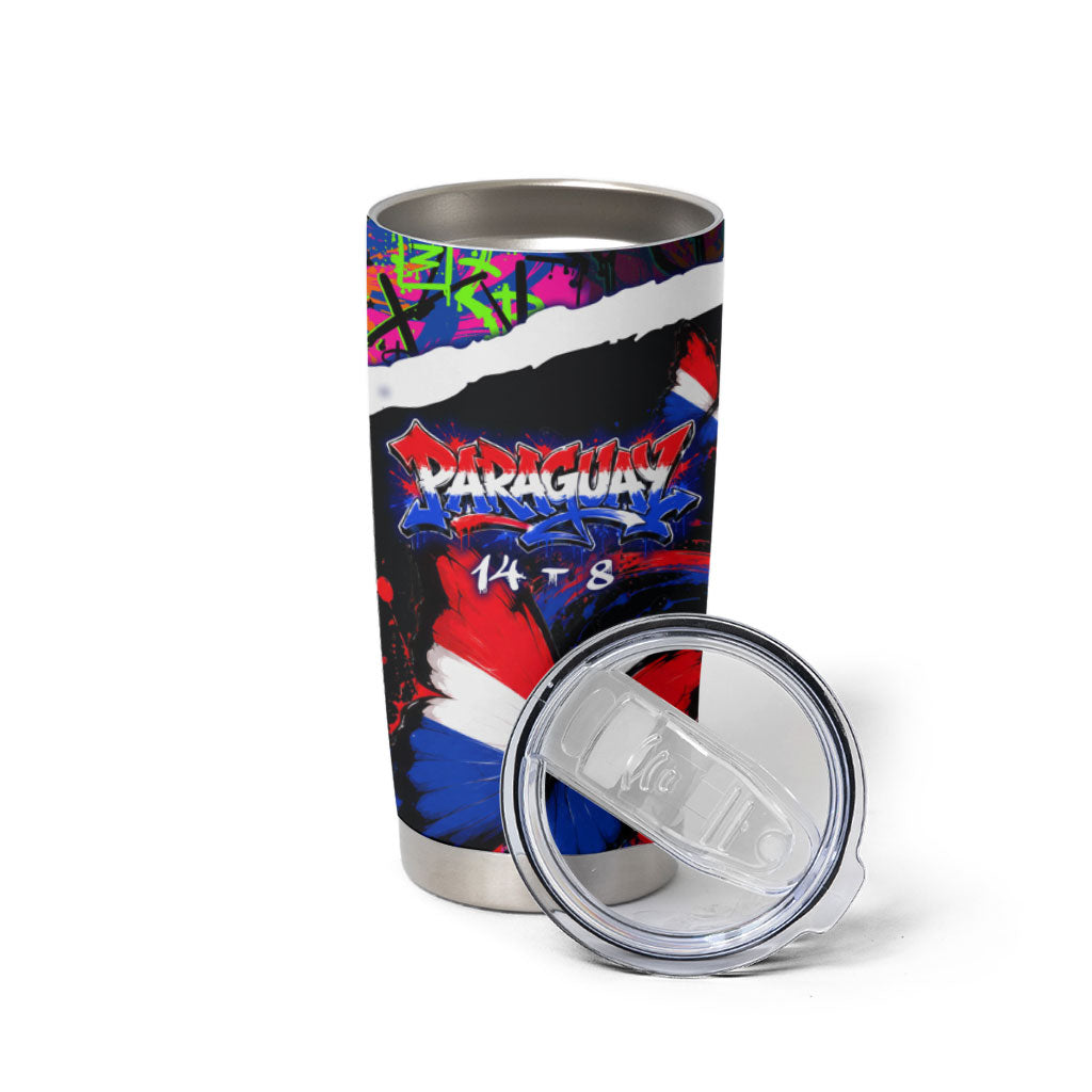 Paraguay Flag Day Tumbler Cup Colorful Graffiti Map Butterflies