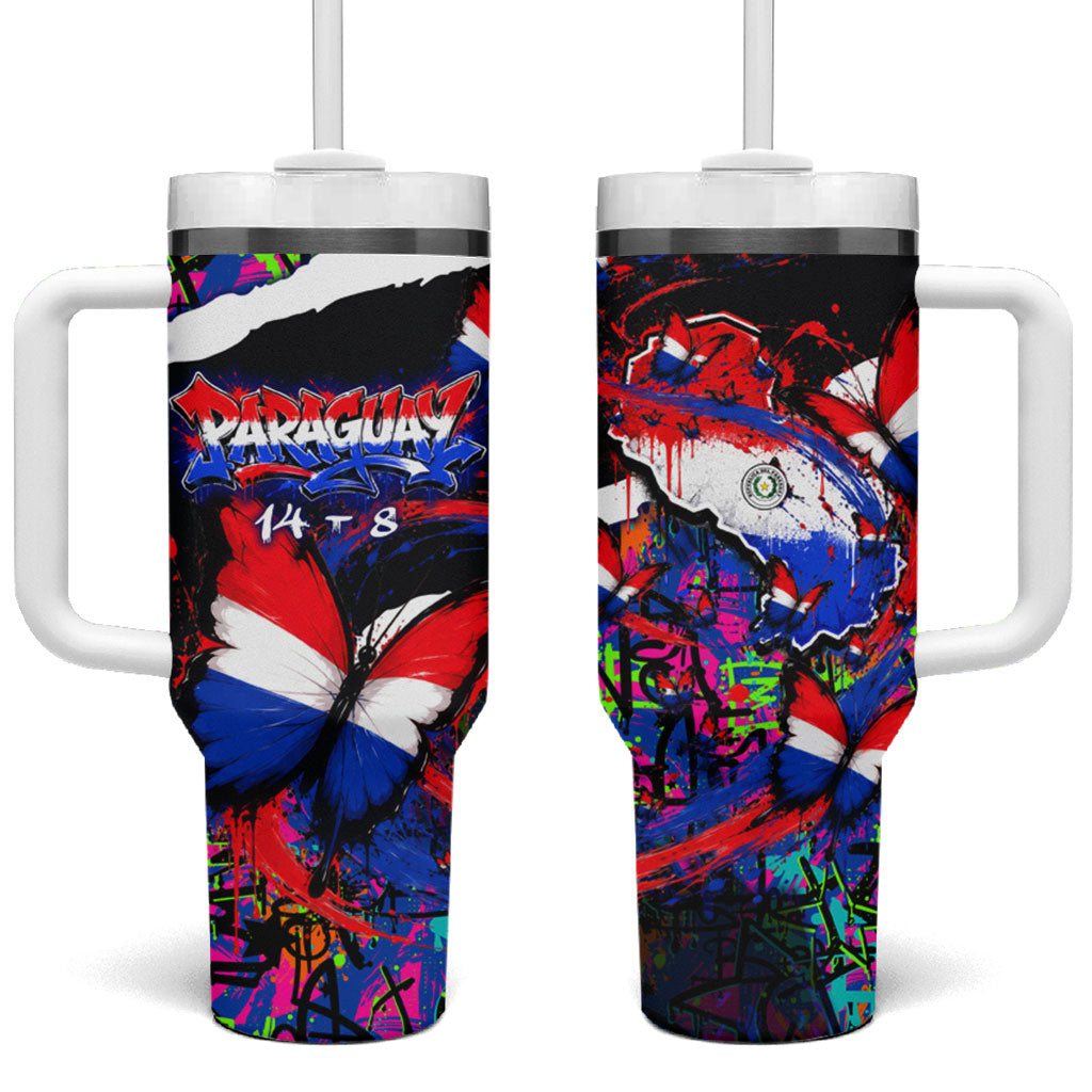 Paraguay Flag Day Tumbler With Handle Colorful Graffiti Map Butterflies