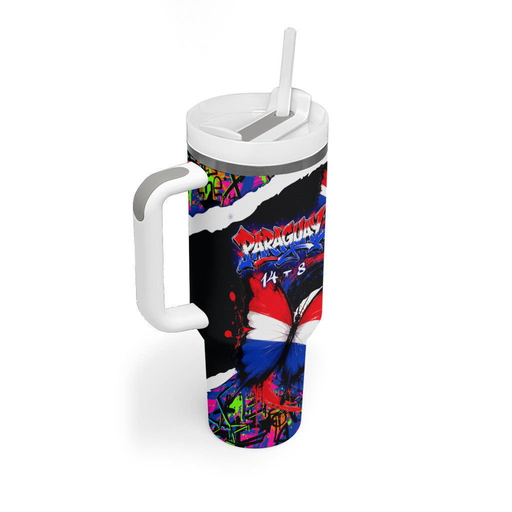 Paraguay Flag Day Tumbler With Handle Colorful Graffiti Map Butterflies