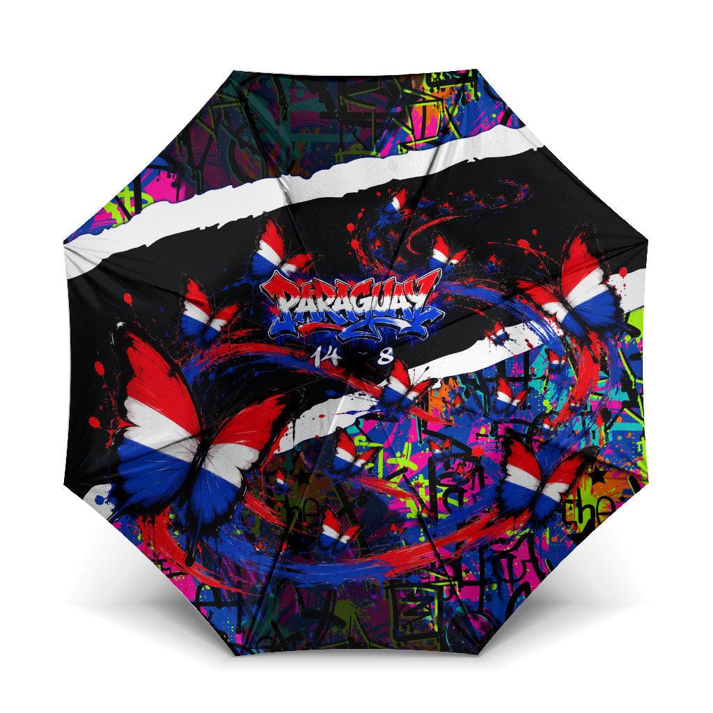 Paraguay Flag Day Umbrella Colorful Graffiti Map Butterflies