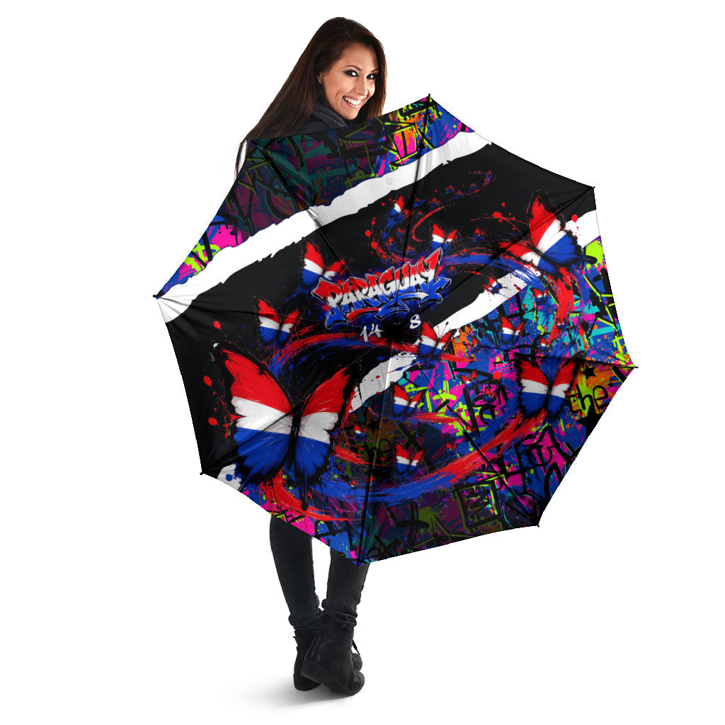 Paraguay Flag Day Umbrella Colorful Graffiti Map Butterflies