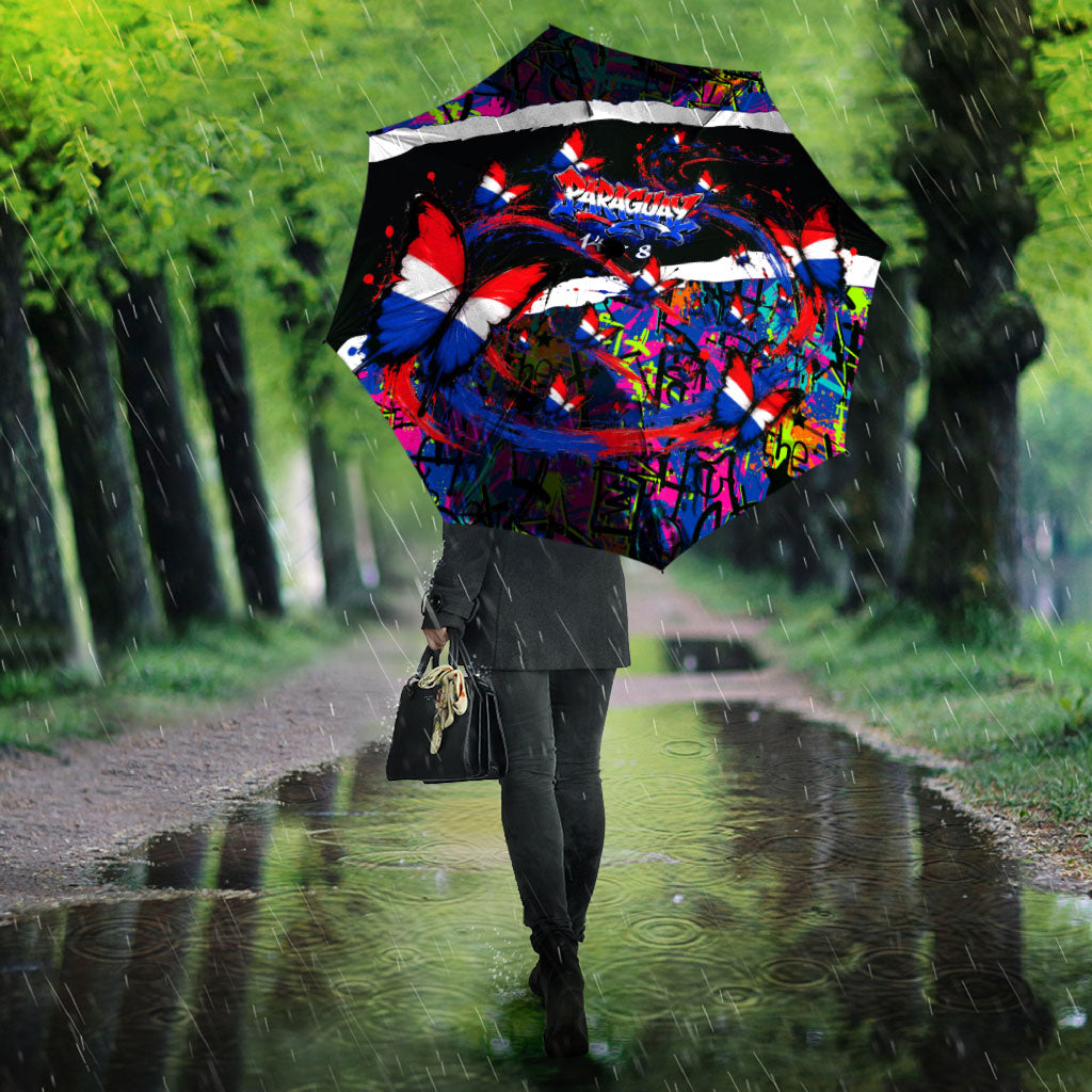 Paraguay Flag Day Umbrella Colorful Graffiti Map Butterflies