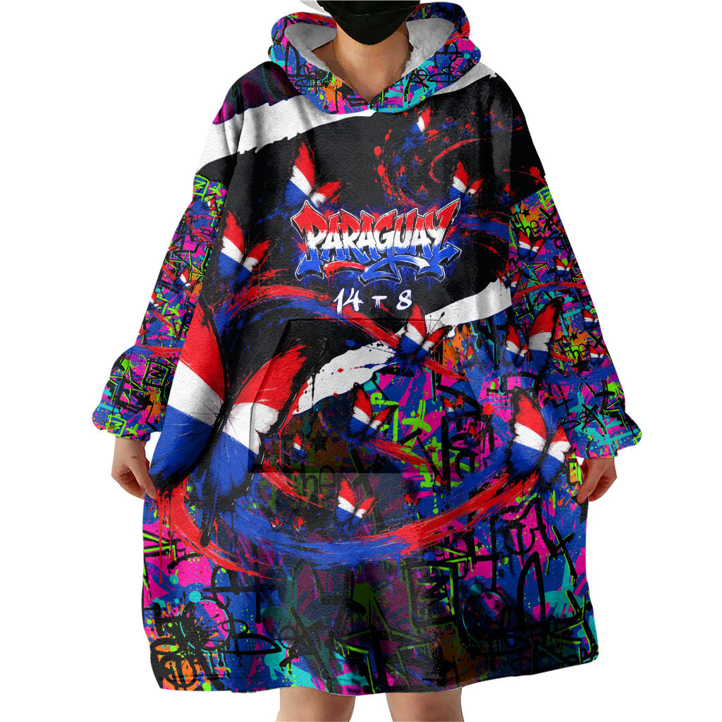Paraguay Flag Day Wearable Blanket Hoodie Colorful Graffiti Map Butterflies