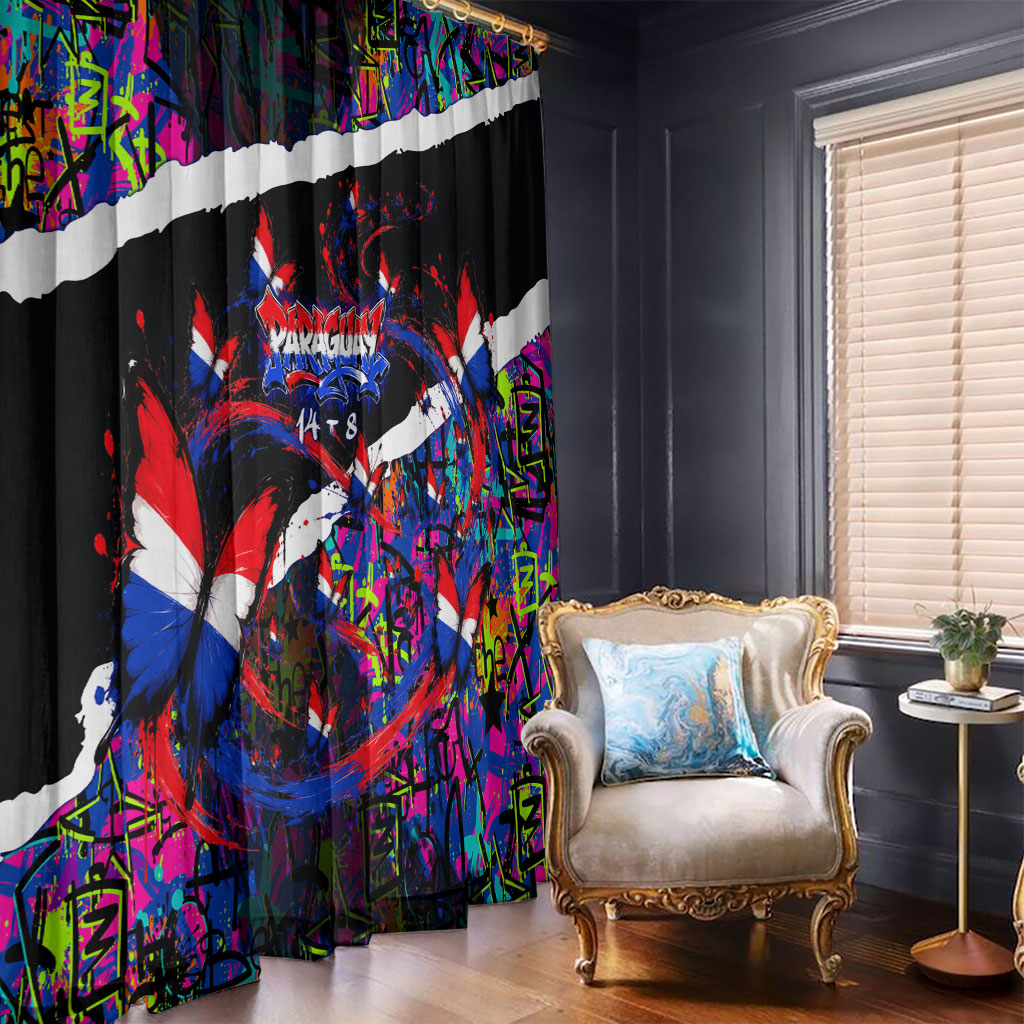 Paraguay Flag Day Window Curtain Colorful Graffiti Map Butterflies