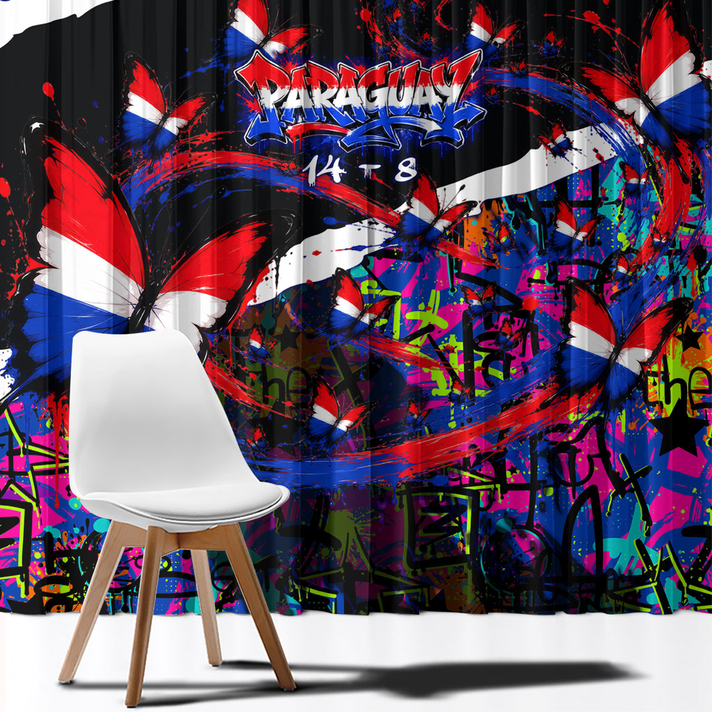 Paraguay Flag Day Window Curtain Colorful Graffiti Map Butterflies