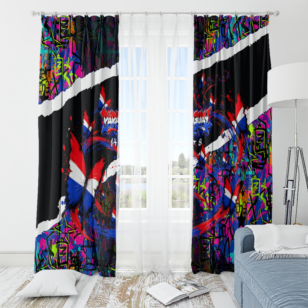 Paraguay Flag Day Window Curtain Colorful Graffiti Map Butterflies