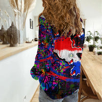 Paraguay Flag Day Women Casual Shirt Colorful Graffiti Map Butterflies