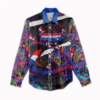 Paraguay Flag Day Women Casual Shirt Colorful Graffiti Map Butterflies