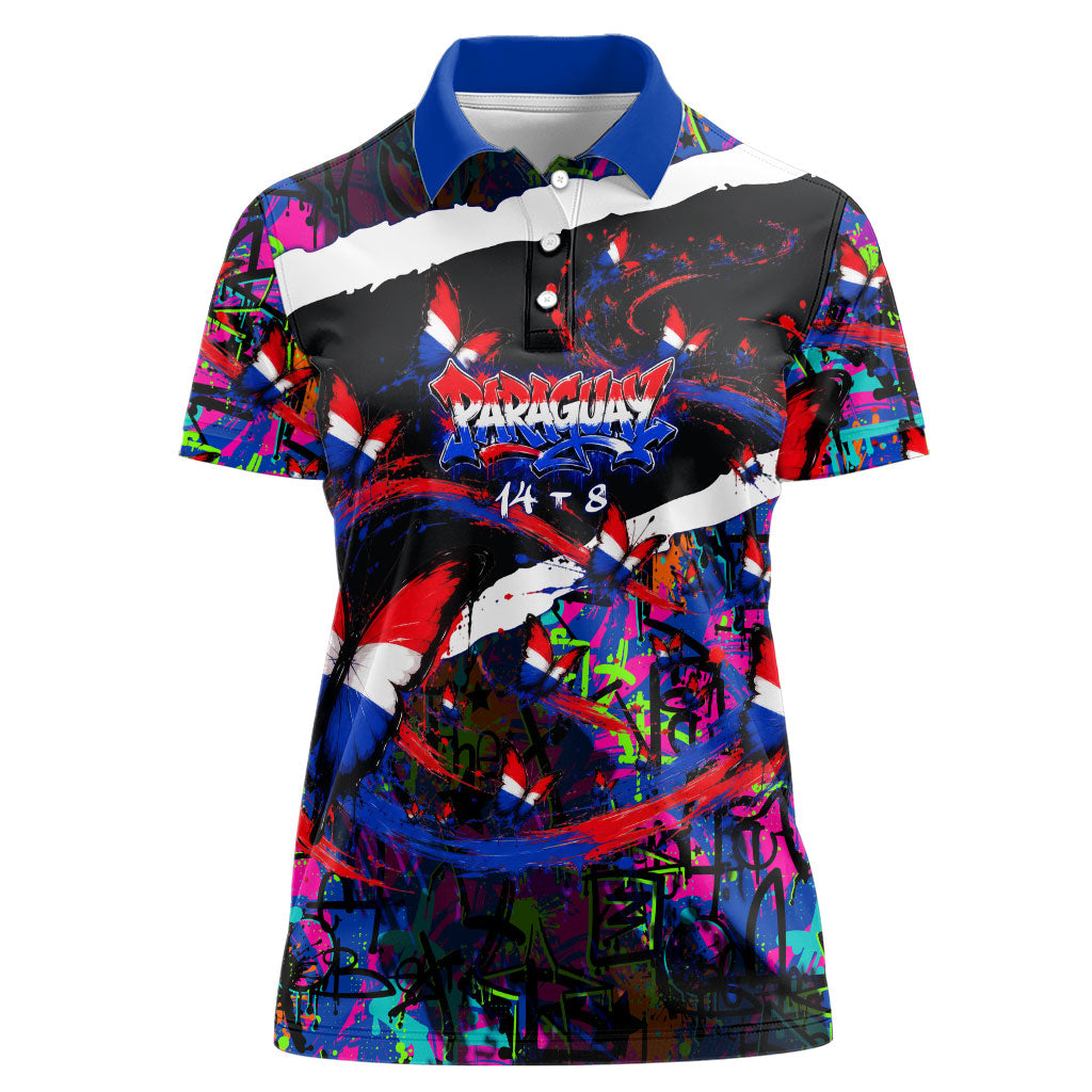 Paraguay Flag Day Women Polo Shirt Colorful Graffiti Map Butterflies