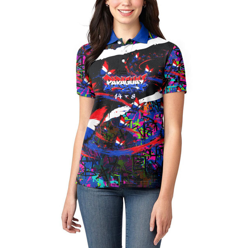 Paraguay Flag Day Women Polo Shirt Colorful Graffiti Map Butterflies