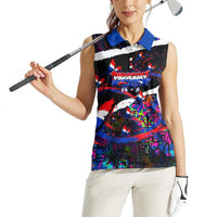 Paraguay Flag Day Women Sleeveless Polo Shirt Colorful Graffiti Map Butterflies