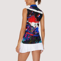 Paraguay Flag Day Women Sleeveless Polo Shirt Colorful Graffiti Map Butterflies