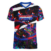 Paraguay Flag Day Women V-Neck T-Shirt Colorful Graffiti Map Butterflies