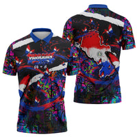 Paraguay Flag Day Zipper Polo Shirt Colorful Graffiti Map Butterflies