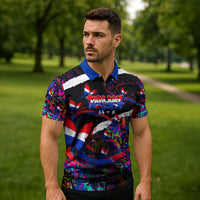 Paraguay Flag Day Zipper Polo Shirt Colorful Graffiti Map Butterflies