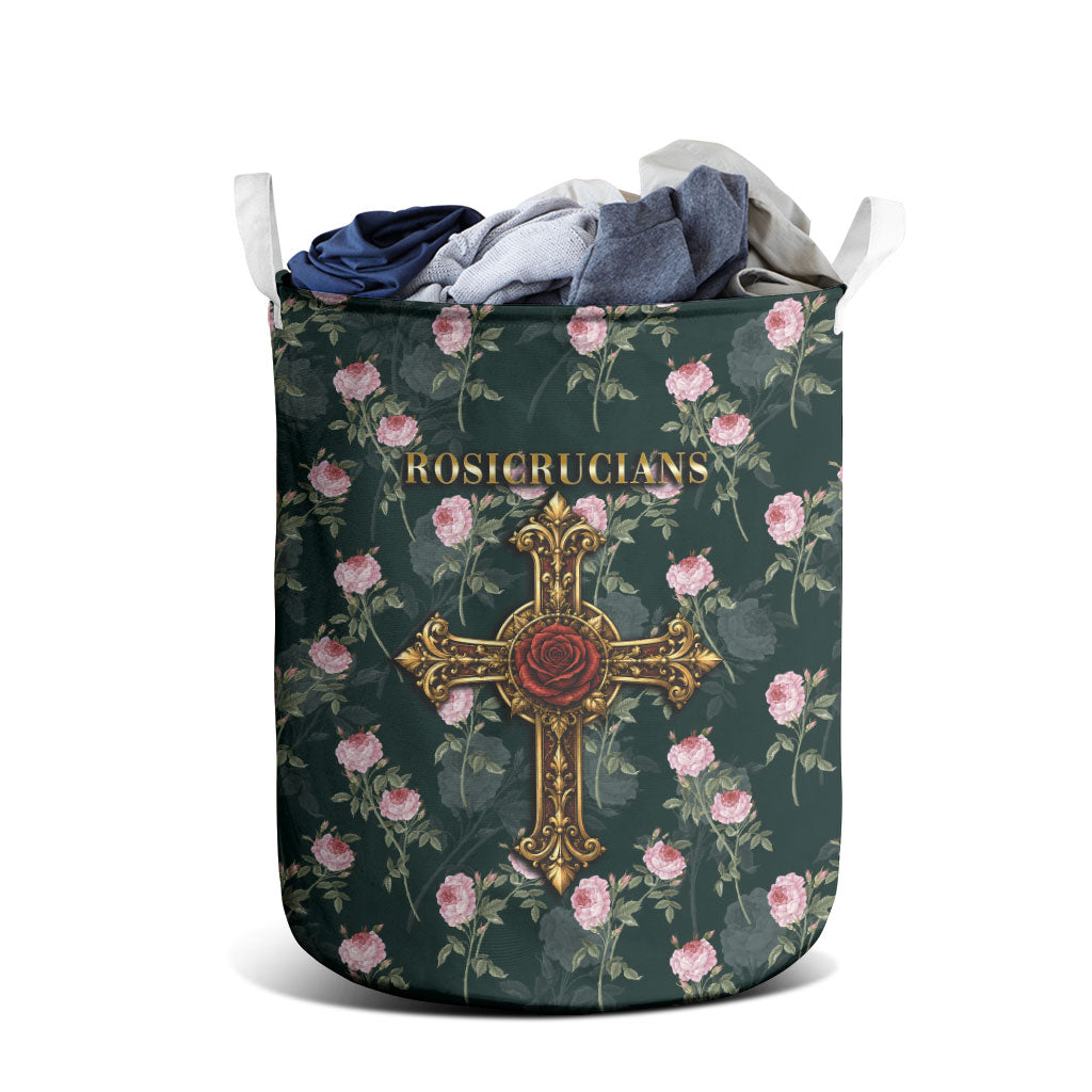 Rosicrucian Order Rose Cross Laundry Basket Gothic Baroque Crucifix Vintage Floral