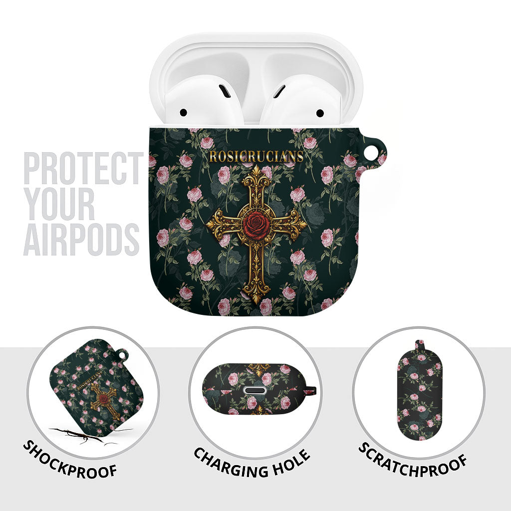 Rosicrucian Order Rose Cross AirPods Case Gothic Baroque Crucifix Vintage Floral