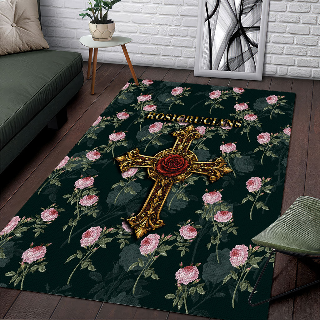 Rosicrucian Order Rose Cross Area Rug Gothic Baroque Crucifix Vintage Floral