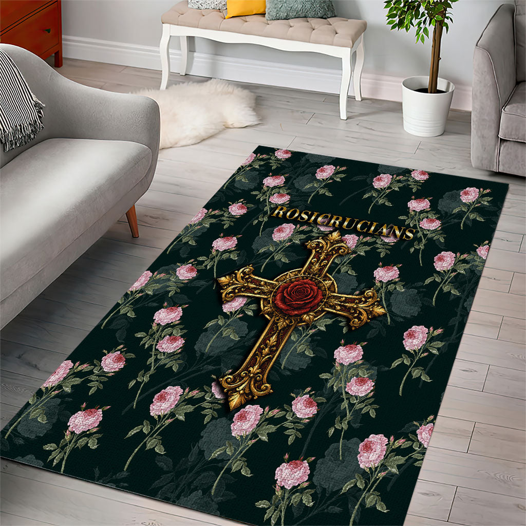 Rosicrucian Order Rose Cross Area Rug Gothic Baroque Crucifix Vintage Floral