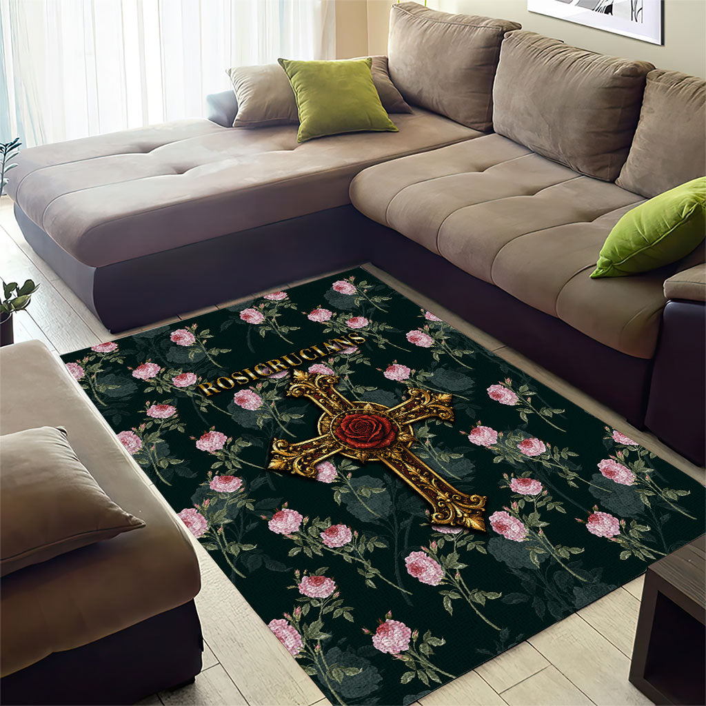 Rosicrucian Order Rose Cross Area Rug Gothic Baroque Crucifix Vintage Floral