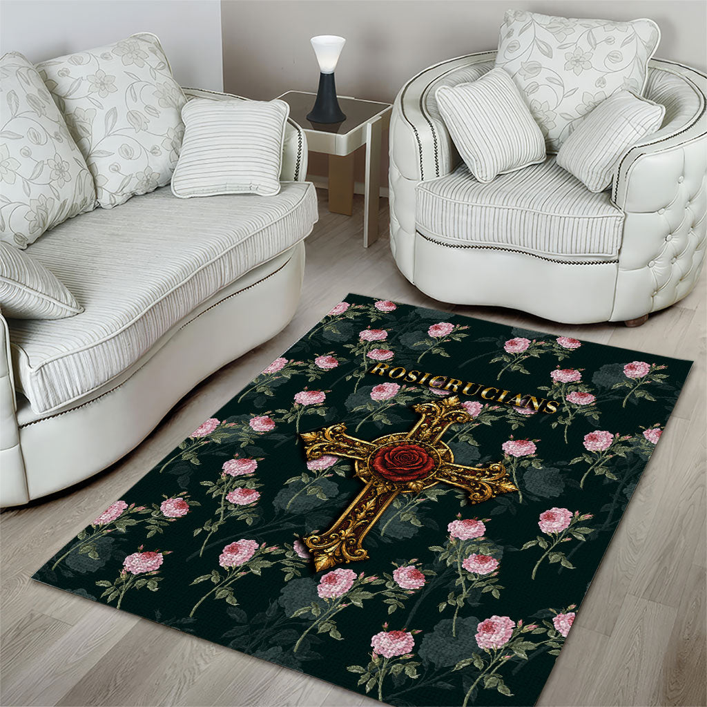 Rosicrucian Order Rose Cross Area Rug Gothic Baroque Crucifix Vintage Floral