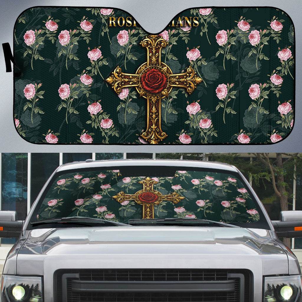 Rosicrucian Order Rose Cross Auto Sun Shade Gothic Baroque Crucifix Vintage Floral