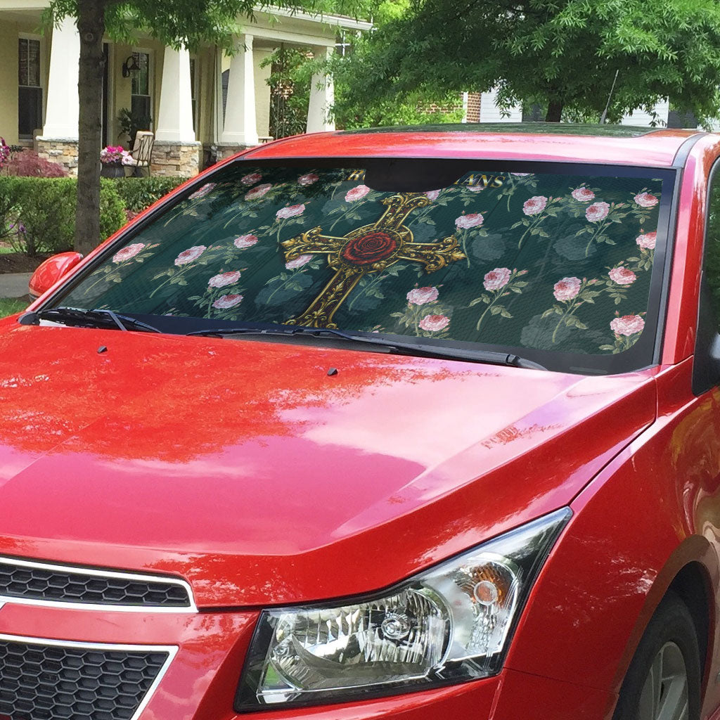 Rosicrucian Order Rose Cross Auto Sun Shade Gothic Baroque Crucifix Vintage Floral