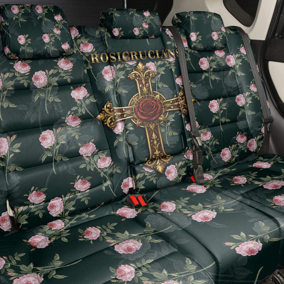 Rosicrucian Order Rose Cross Back Car Seat Cover Gothic Baroque Crucifix Vintage Floral
