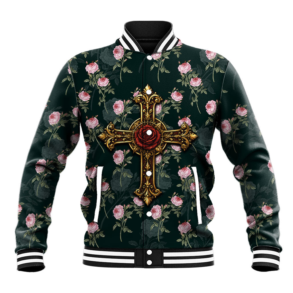 Rosicrucian Order Rose Cross Baseball Jacket Gothic Baroque Crucifix Vintage Floral