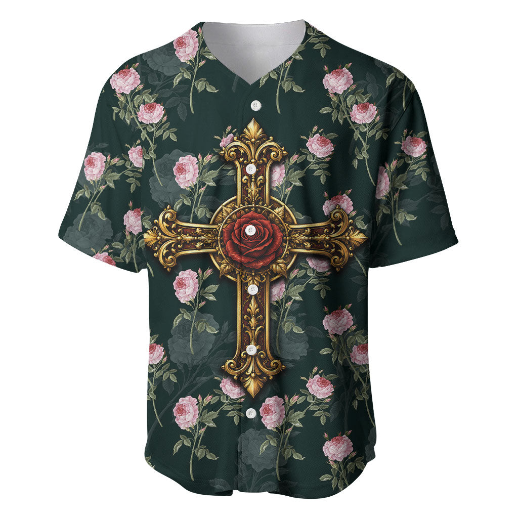 Rosicrucian Order Rose Cross Baseball Jersey Gothic Baroque Crucifix Vintage Floral