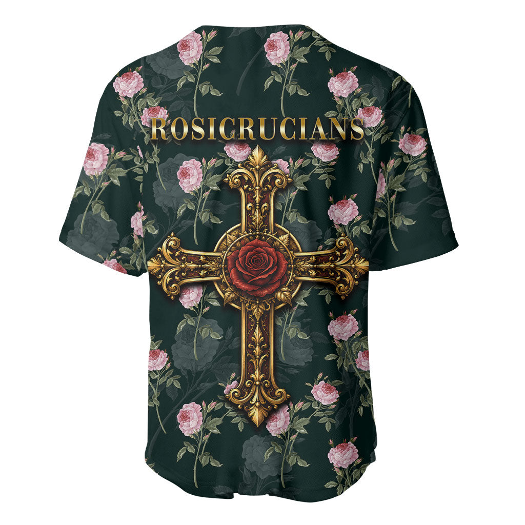Rosicrucian Order Rose Cross Baseball Jersey Gothic Baroque Crucifix Vintage Floral