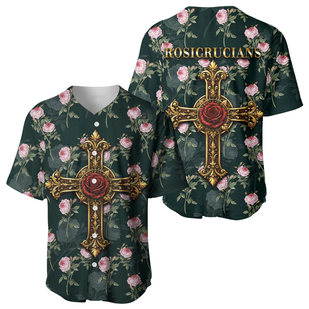 Rosicrucian Order Rose Cross Baseball Jersey Gothic Baroque Crucifix Vintage Floral