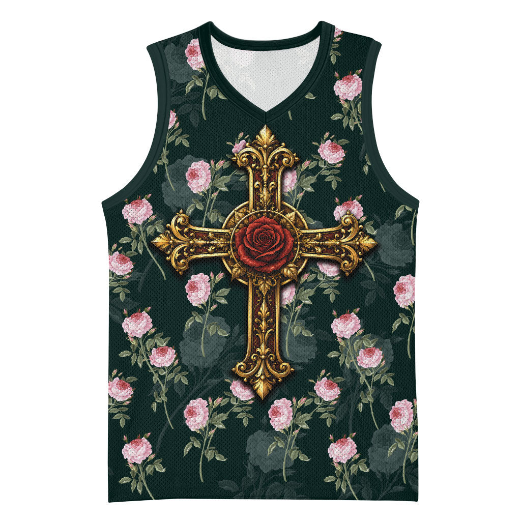 Rosicrucian Order Rose Cross Basketball Jersey Gothic Baroque Crucifix Vintage Floral