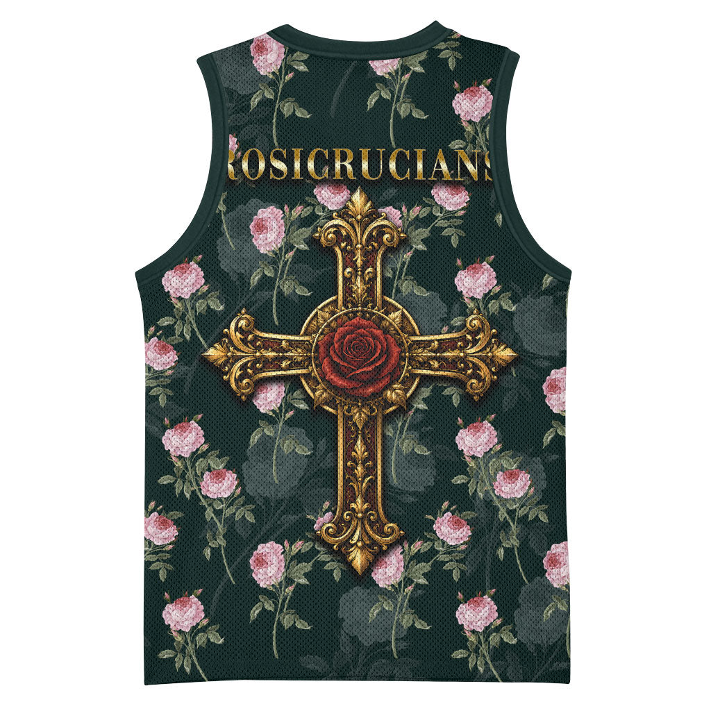 Rosicrucian Order Rose Cross Basketball Jersey Gothic Baroque Crucifix Vintage Floral