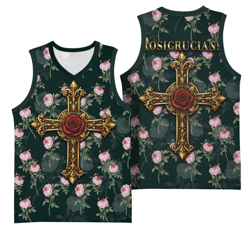 Rosicrucian Order Rose Cross Basketball Jersey Gothic Baroque Crucifix Vintage Floral