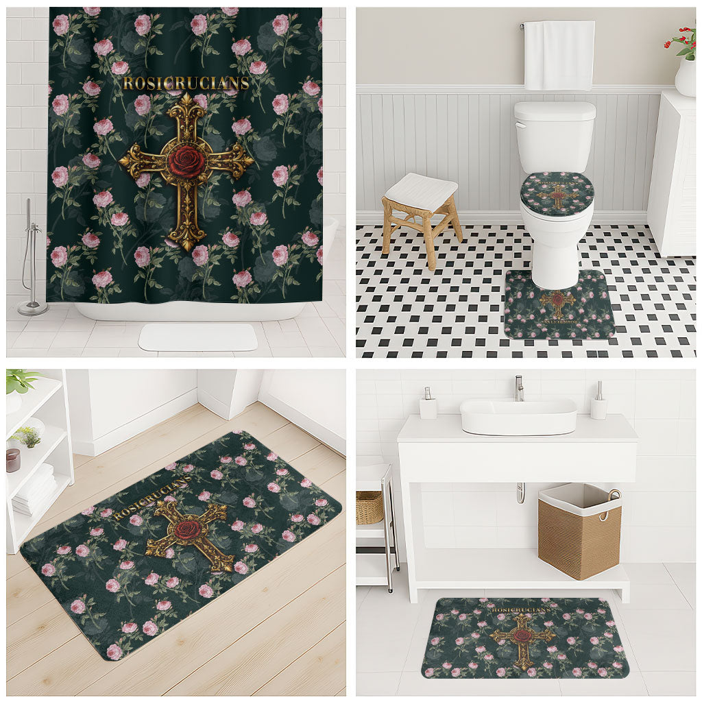 Rosicrucian Order Rose Cross Bathroom Set Gothic Baroque Crucifix Vintage Floral